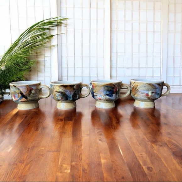 Set of 4 Handmade Stoneware Mugs – Edinbane Pottery Scotland – Footed Cups - Picture 4 of 14
